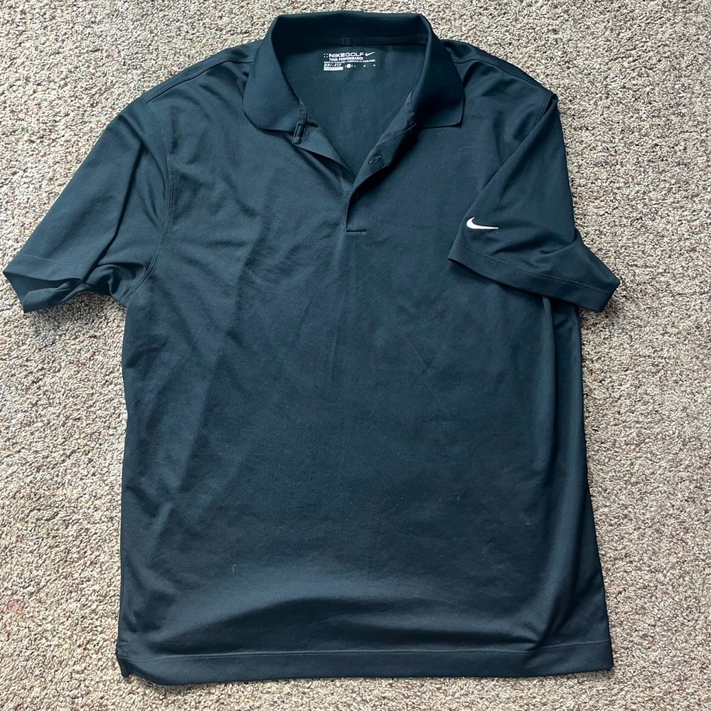 Nike Golf Dri-Fit Standard Fit Little Sleeve Swoosh Black Polo